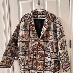 🐾 Vintage-Style Cat Tapestry Jacket – Whimsical Cottagecore Statement Piece